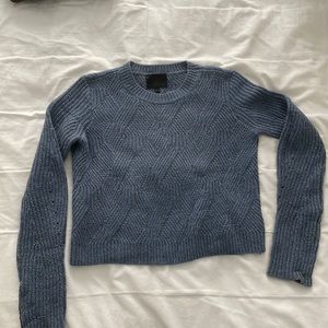 Intermix Cropped Blue Cable Knit Sweater